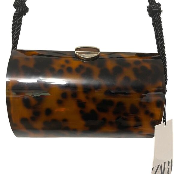 NWT ZARA Tortoiseshell Acrylic Hinged Shoulder Bag - Picture 2 of 12